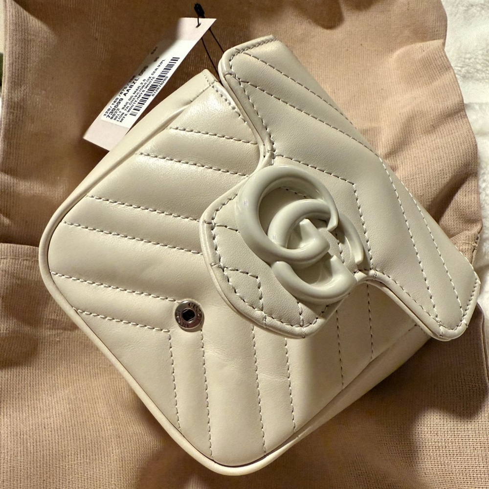 Gucci Matelasse GG Marmont Square Cream Shoulder or Belt Bag - Picture 11 of 13